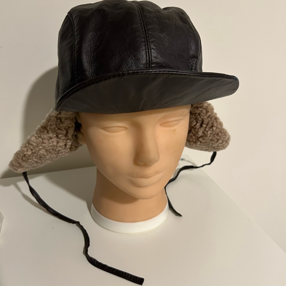 100% Authentic Leather and Shearling Trapper Hat - Picture 2 of 5